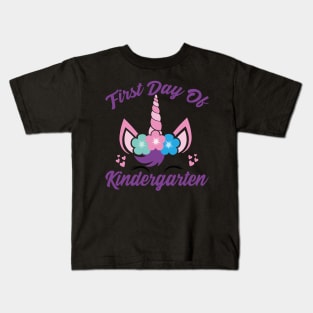 Unicorn With Purple Text | First Day of Kindergarten Kids T-Shirt